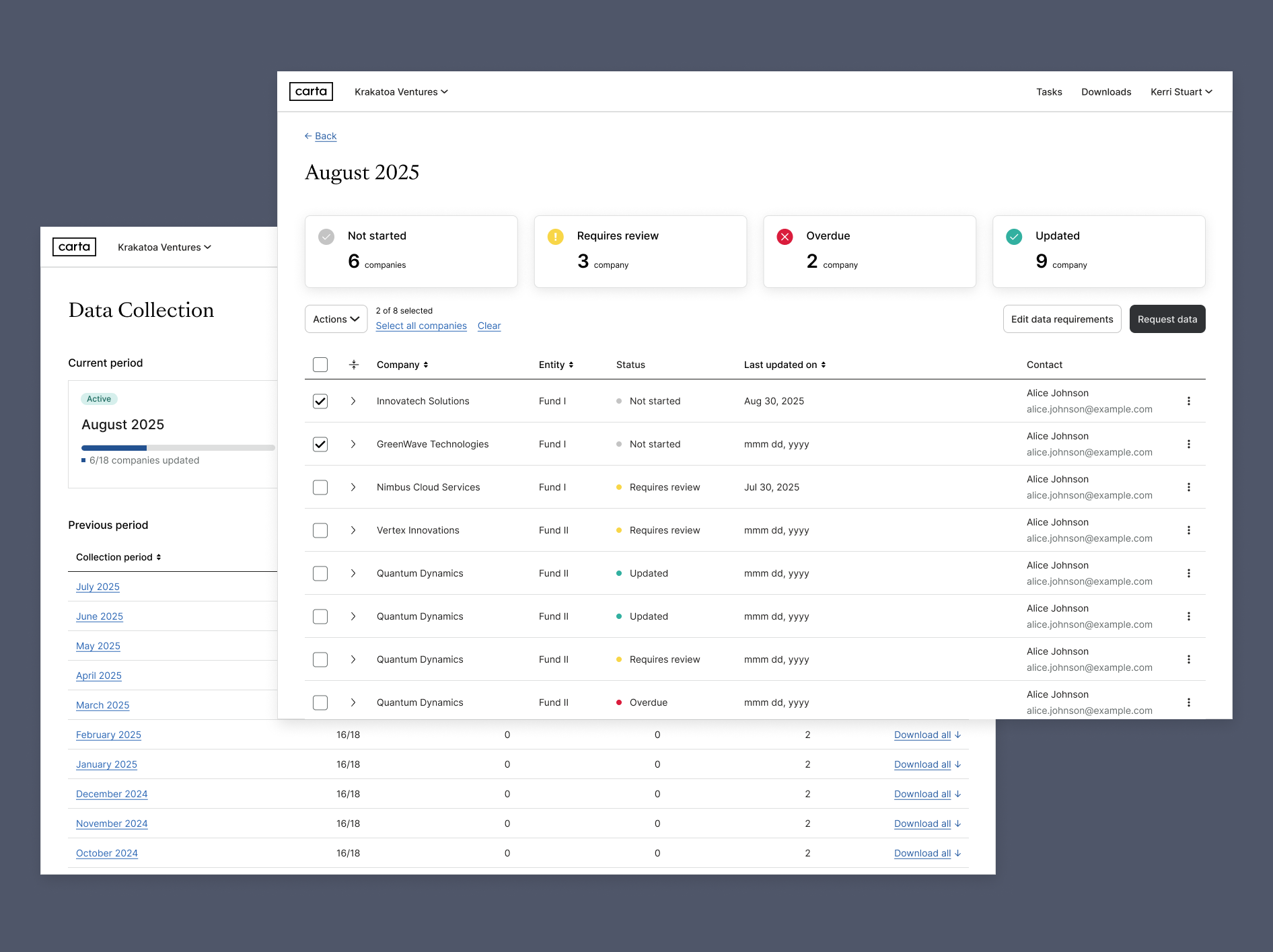 Carta Data Collection feature designs