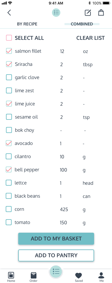 grocery list screen before